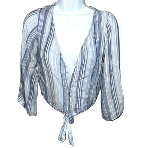 Women's American Eagle 3/4 Sleeve Blue/White Striped Blouse - XS